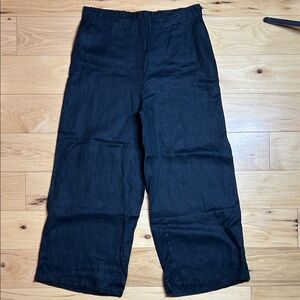 Tahari 100% Linen Black Wide-Leg Capris/Pants | Size Large